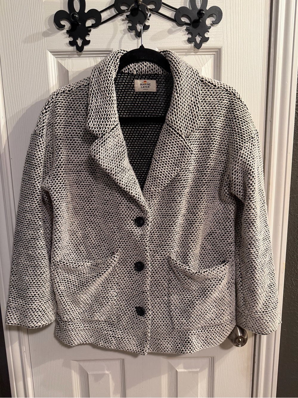 Marine Layer Black & White Textured Knit Blazer - Picture 1 of 4